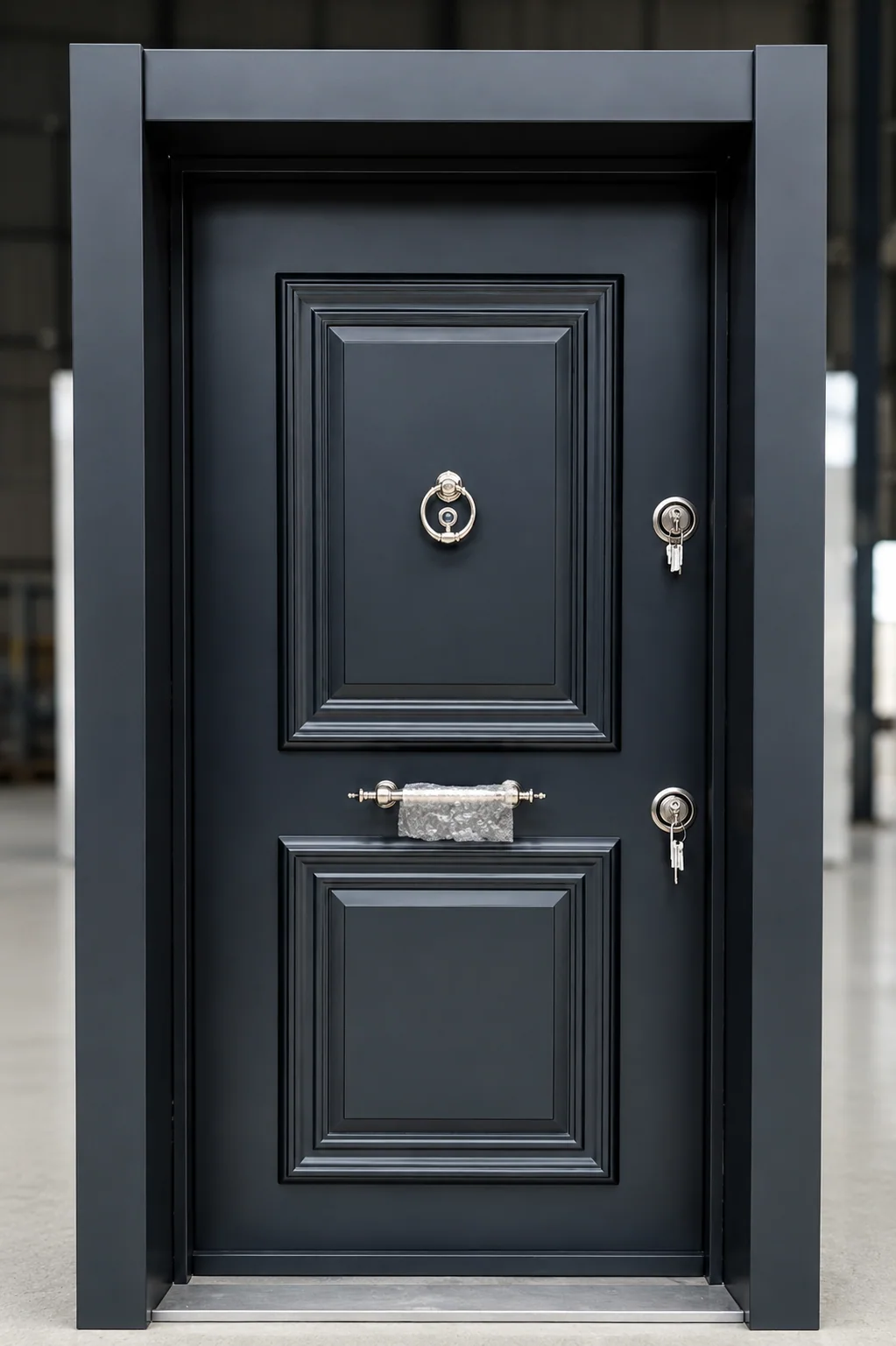 Hedef Door HD-CK004 antrasit klasik panel çelik kapı ön görünüm
