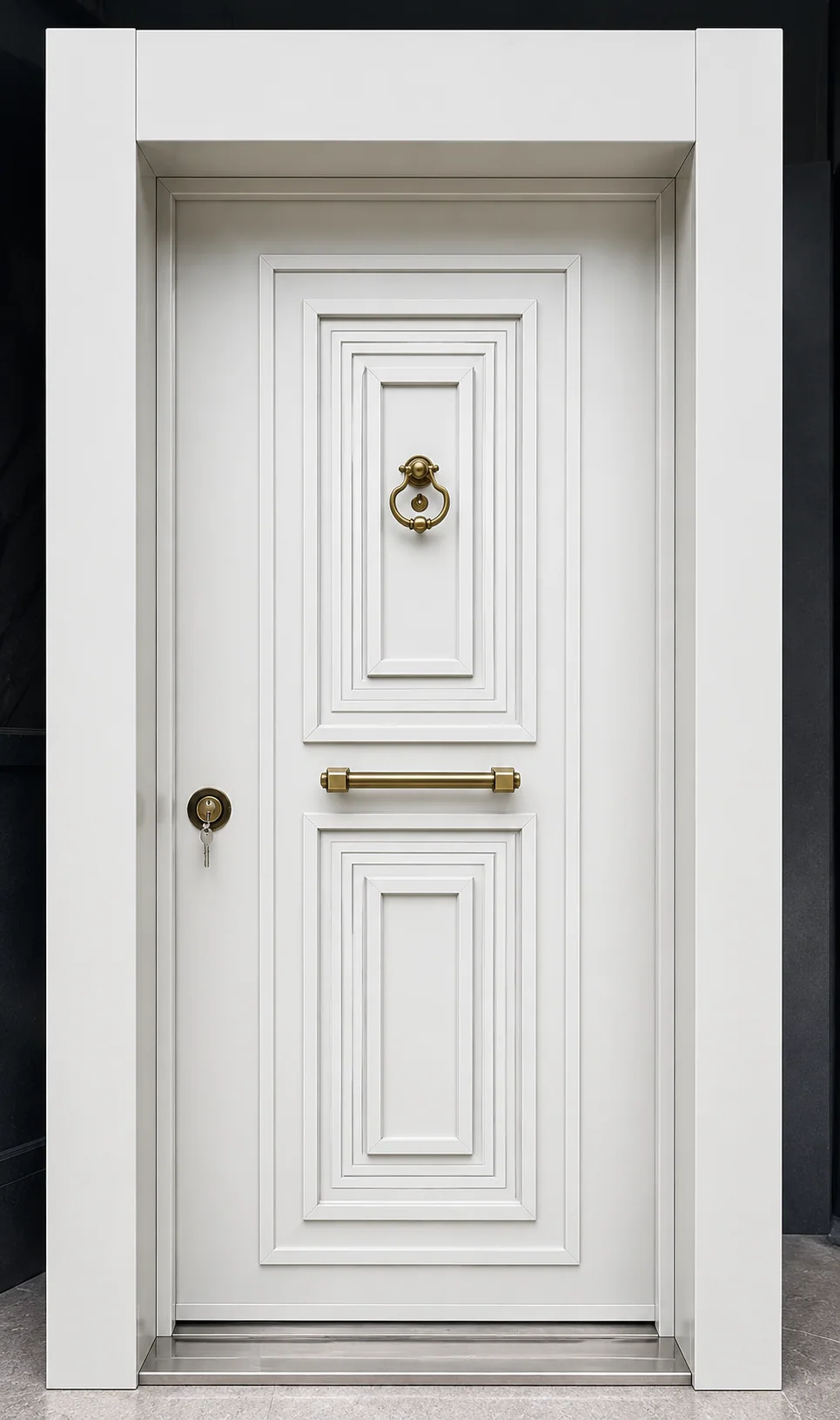 Hedef Door HD-CK005 beyaz gold detaylı klasik çelik kapı ön görünüm