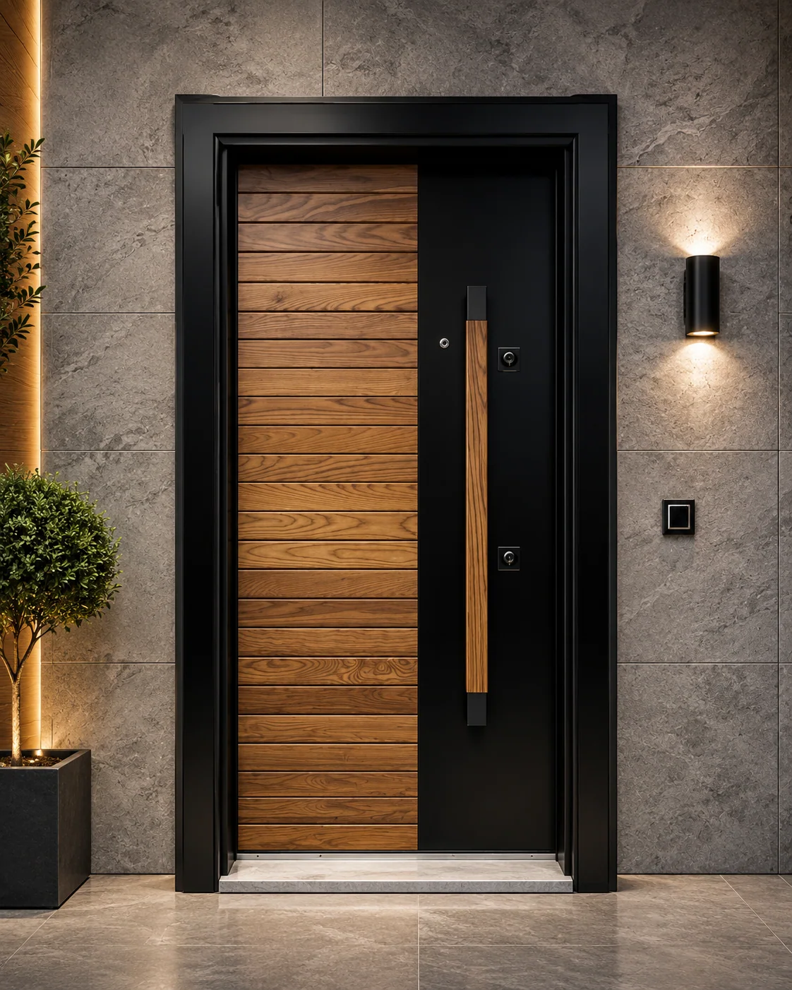 Hedef Door HD-CK006 ceviz antrasit modern çelik kapı ön görünüm