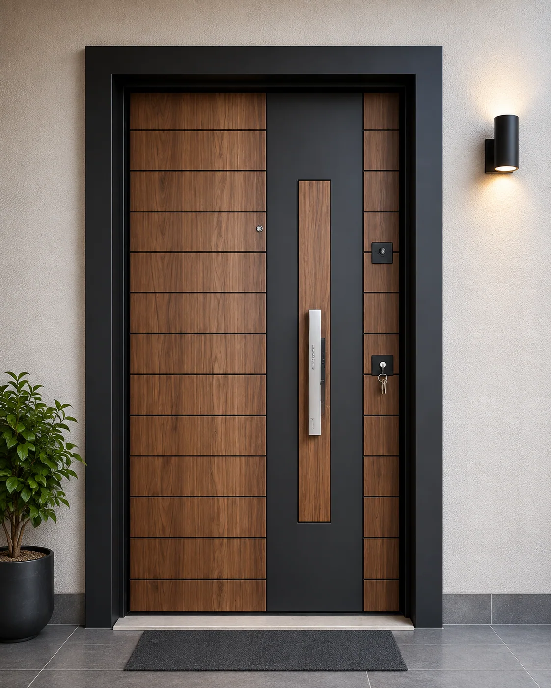 Hedef Door HD-CK009 ahşap düşey detaylı çelik kapı ön görünüm
