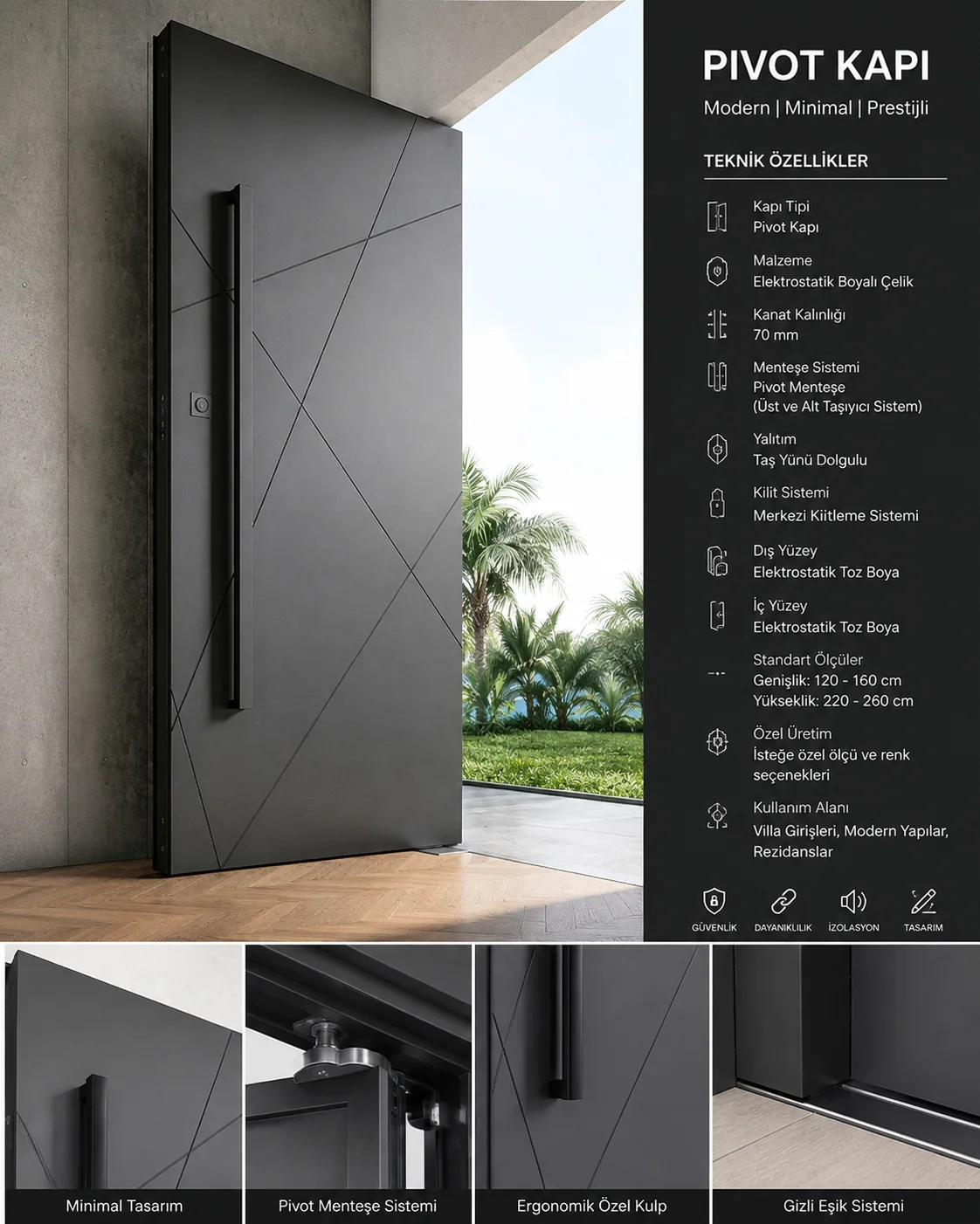 Hedef Door HD-PV008 antrasit geometrik pivot kapı ön görünüm