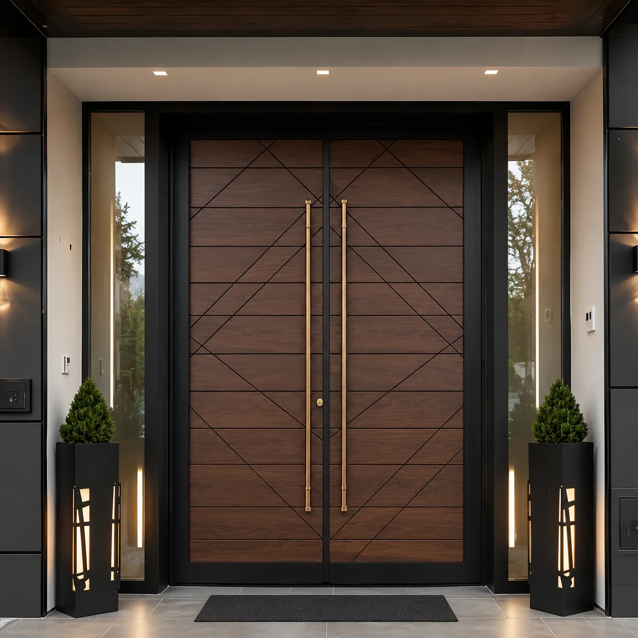 Hedef Door HD-PV009 ceviz çift kanat pivot kapı ön görünüm