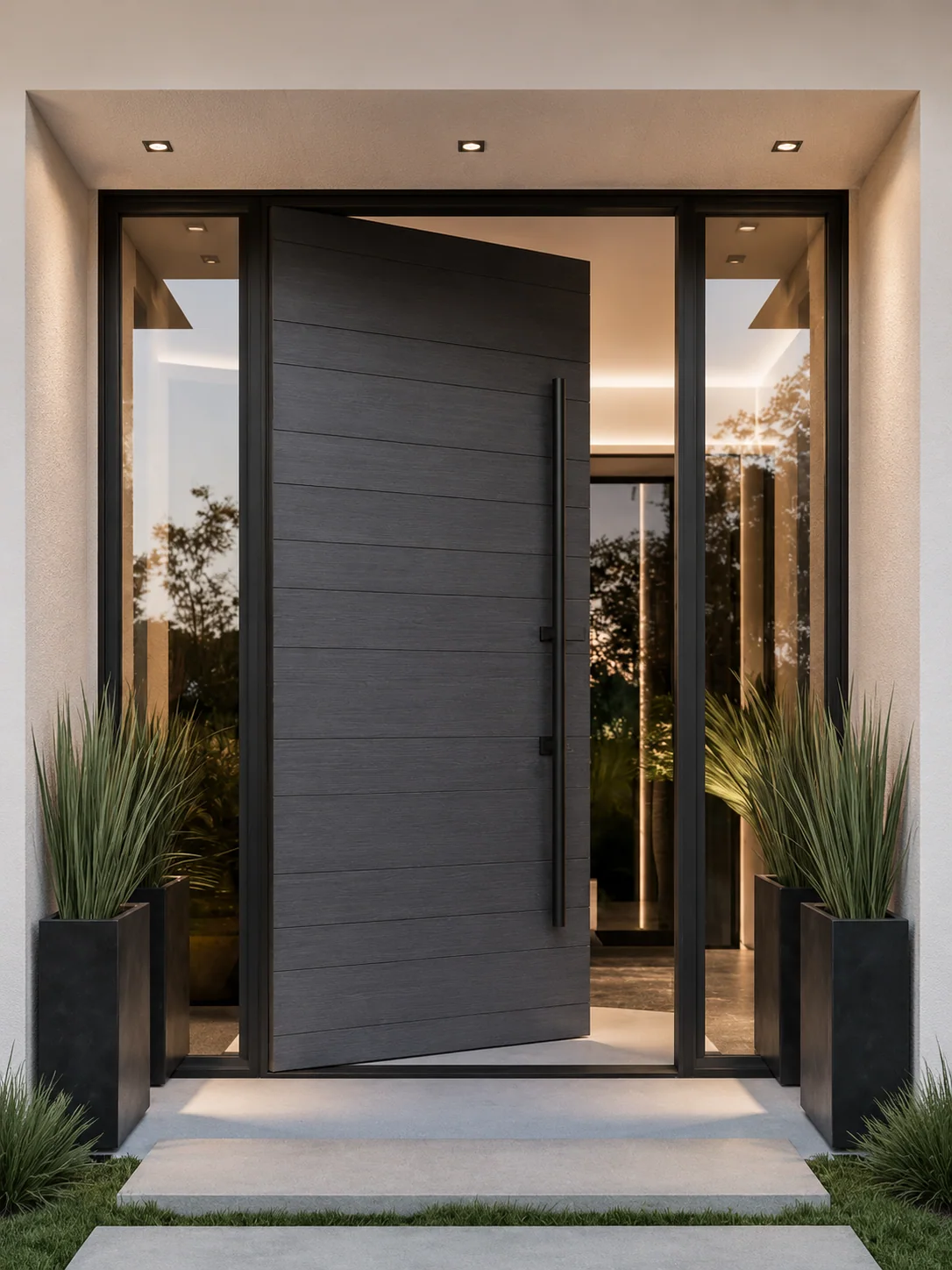 Hedef Door HD-VL004 antrasit modern pivot villa kapı ön görünüm