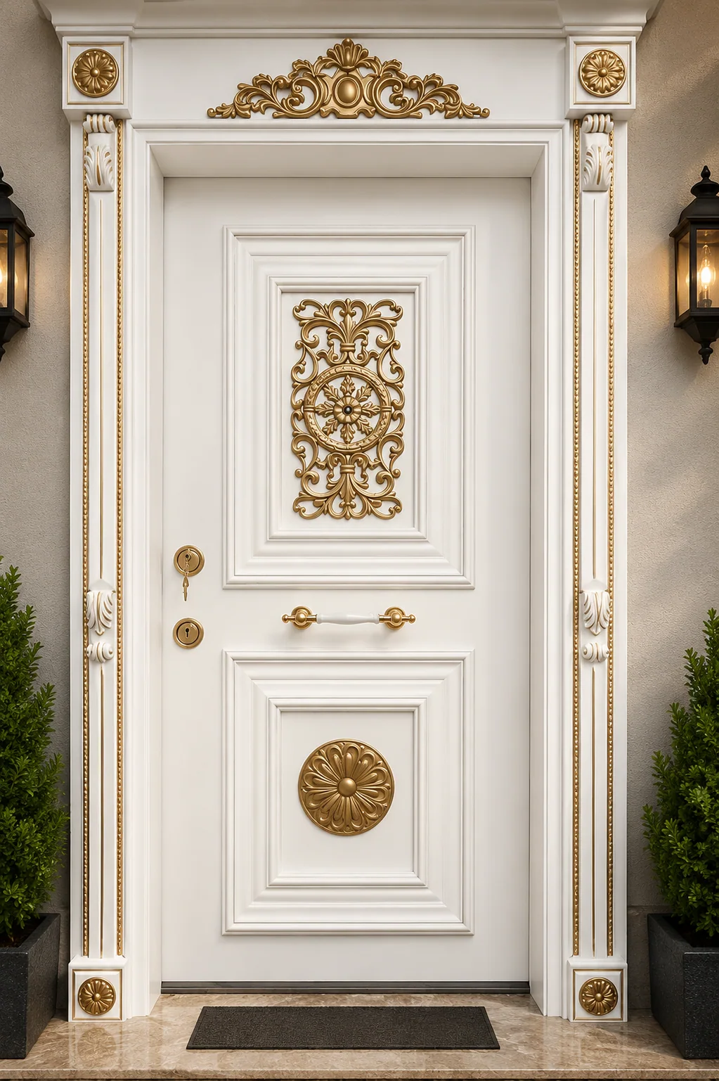 Hedef Door HD-VL006 beyaz gold klasik villa kapısı ön görünüm