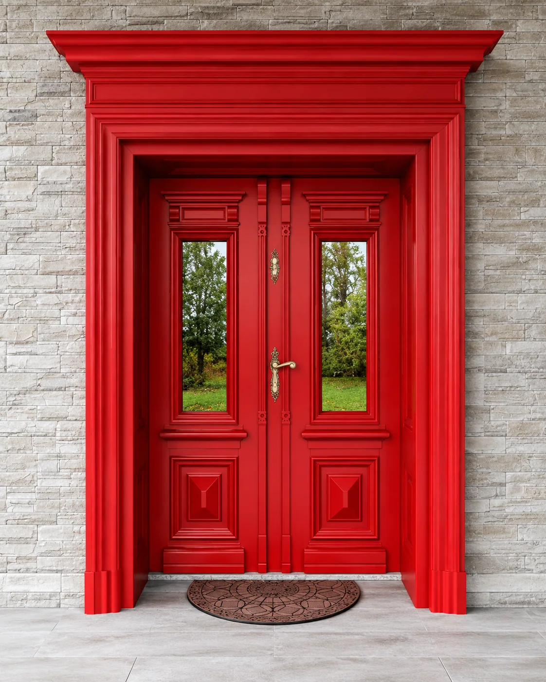 Hedef Door HD-VL010 kırmızı villa kapısı ön görünüm