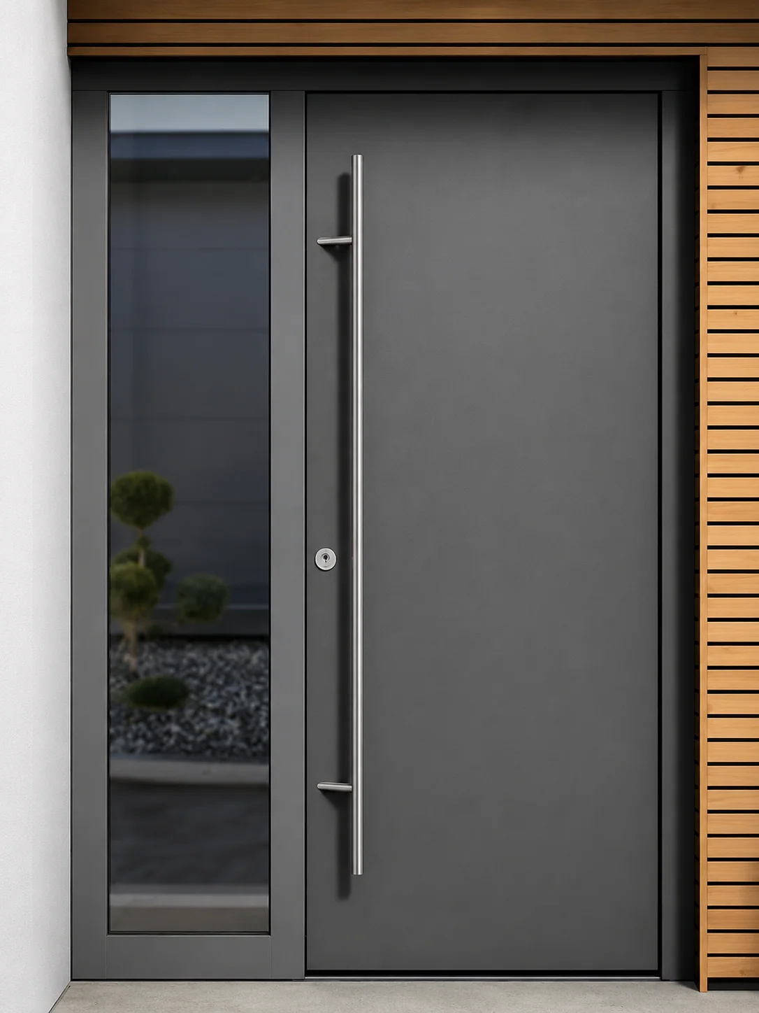 Hedef Door HD-VL015 gri camlı minimal kompozit villa kapısı ön görünüm