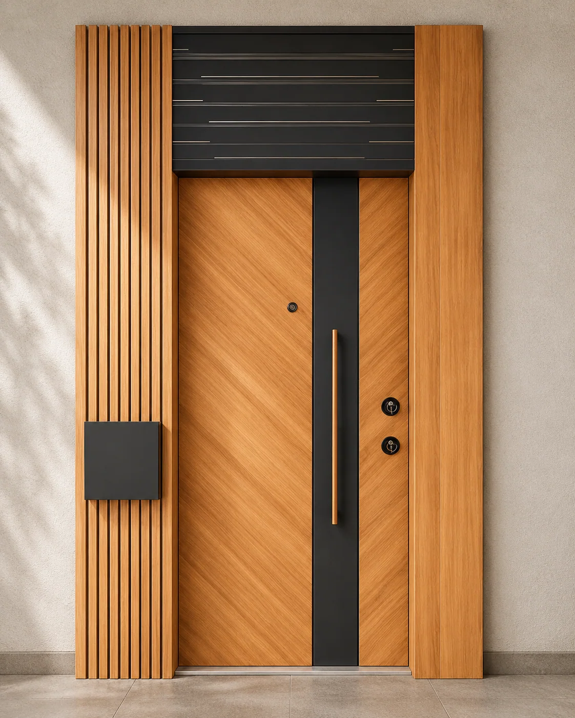 Hedef Door HD-VL020 milano ahşap desenli modern villa kapısı ön görünüm