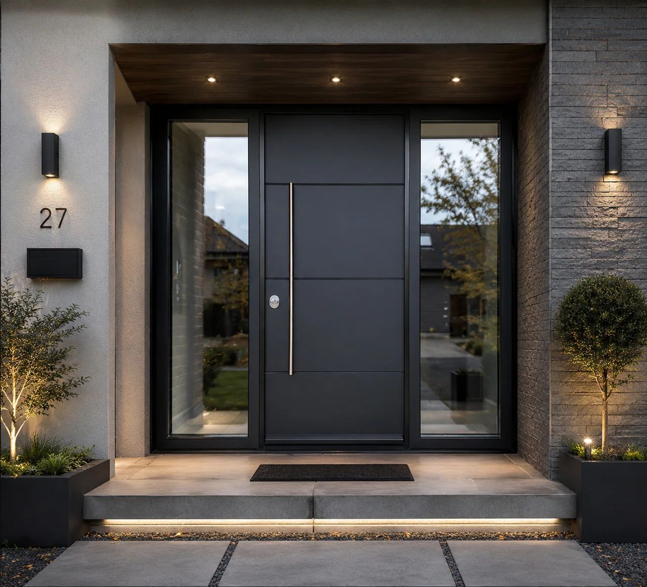 Hedef Door HD-VL025 modern antrasit camlı villa kapı ön görünüm
