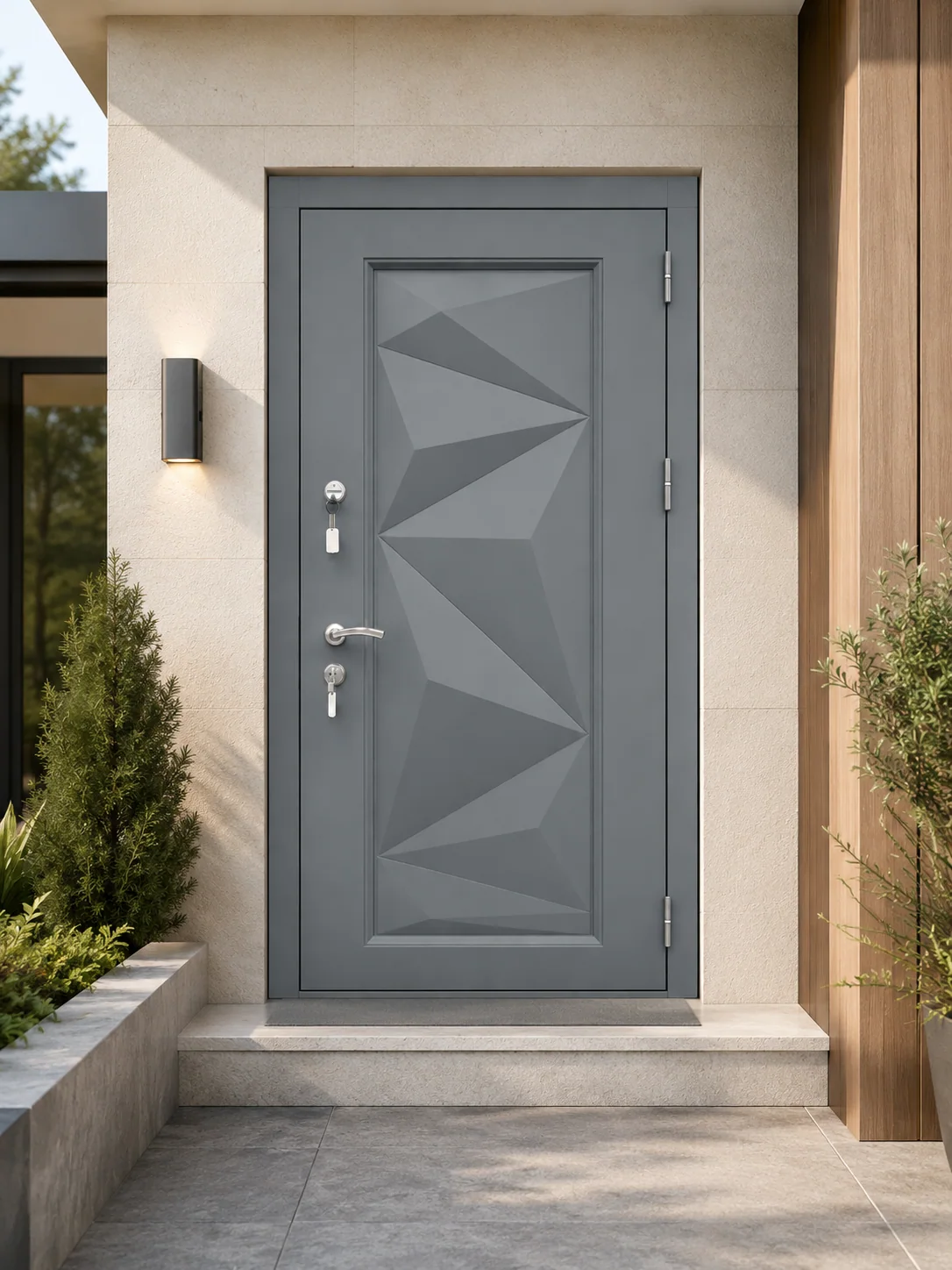 Hedef Door HD-VL028 modern geometrik çelik villa kapı antrasit. ön görünüm