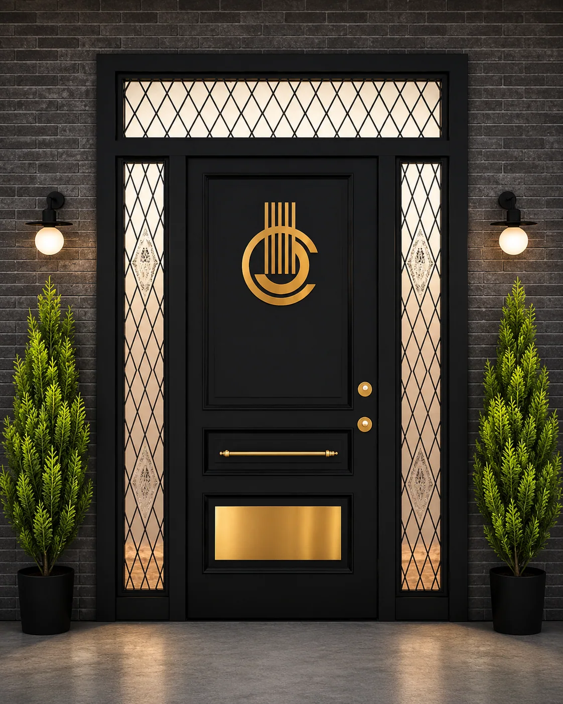 Hedef Door HD-VL030 siyah gold detaylı villa kapısı ön görünüm
