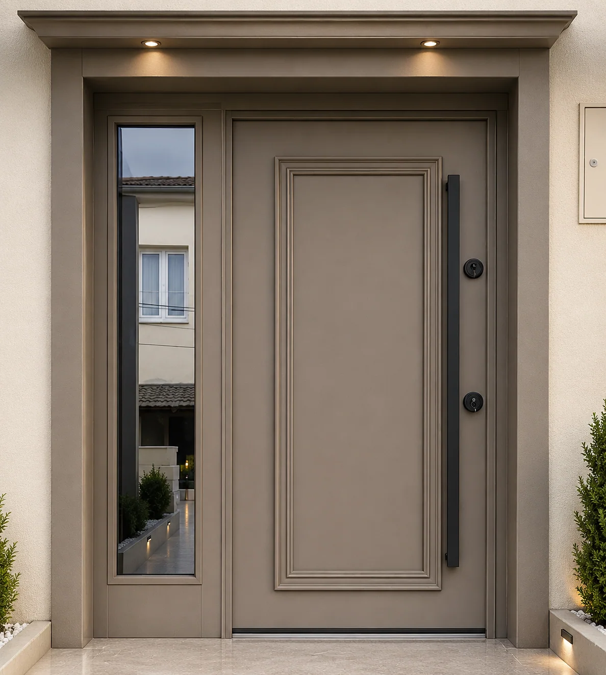 Hedef Door HD-VL033 vizon yan camlı modern villa kapısı ön görünüm