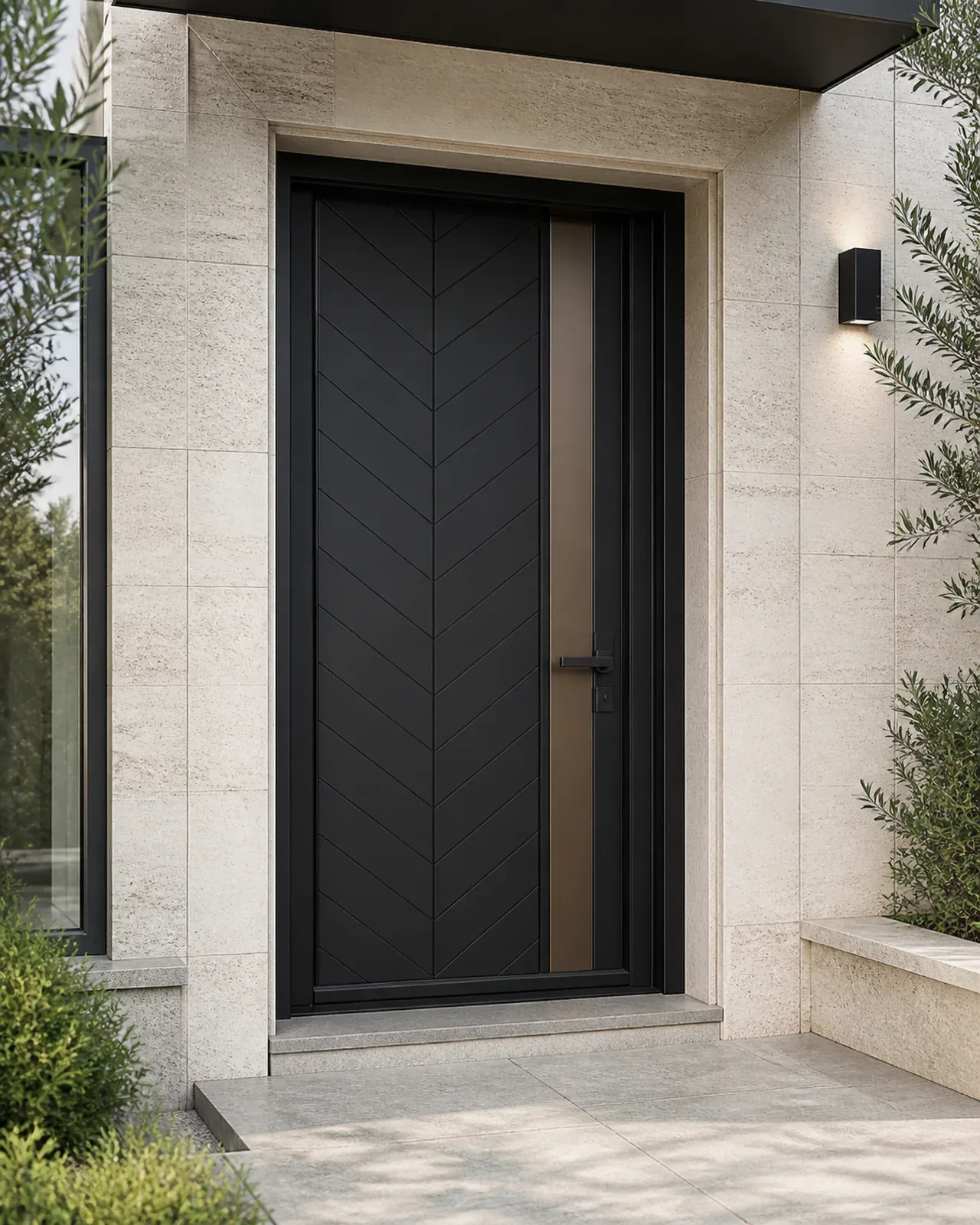 Hedef Door HD-VL045 siyah geometrik villa kapısı uygulama görünümü