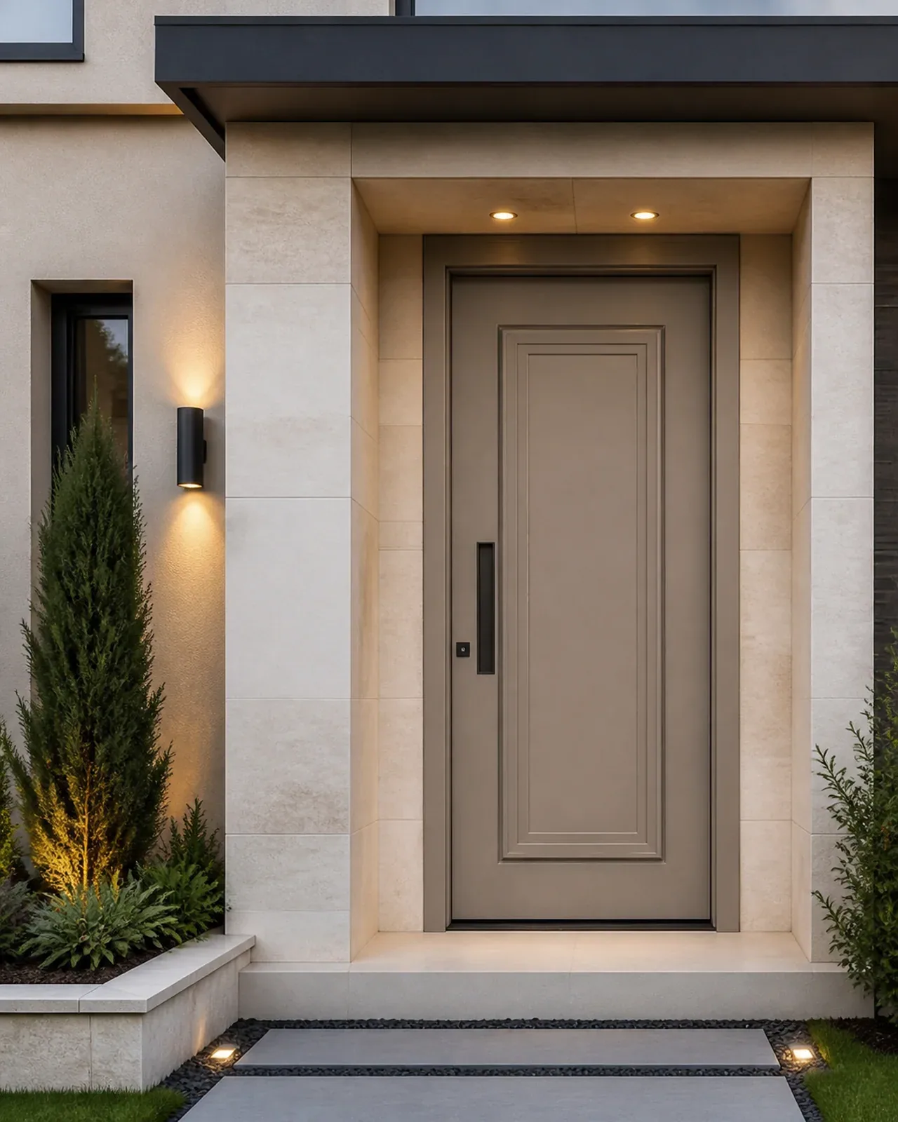 Hedef Door HD-VL048 bej klasik villa kapısı uygulama görünümü