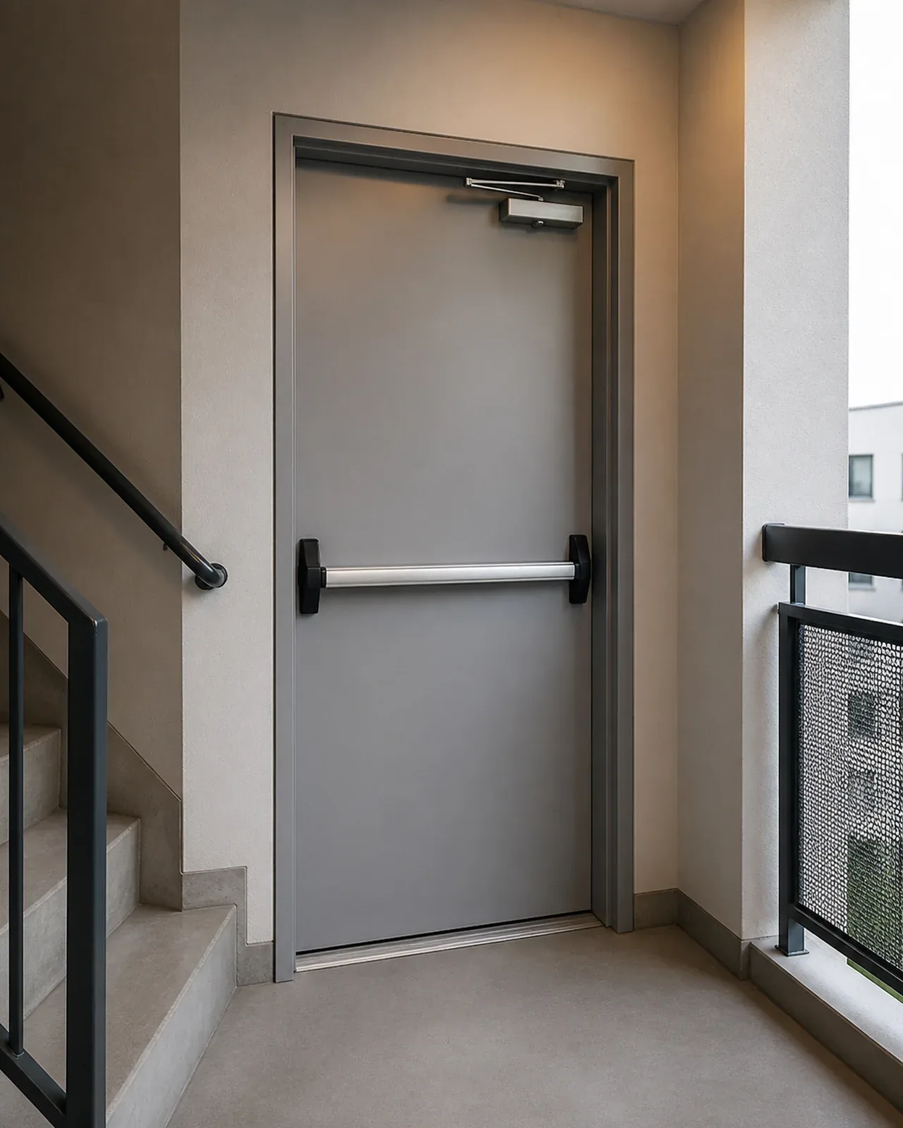 Hedef Door HD-YG015 gri merdiven holü yangın kapısı uygulama görünümü