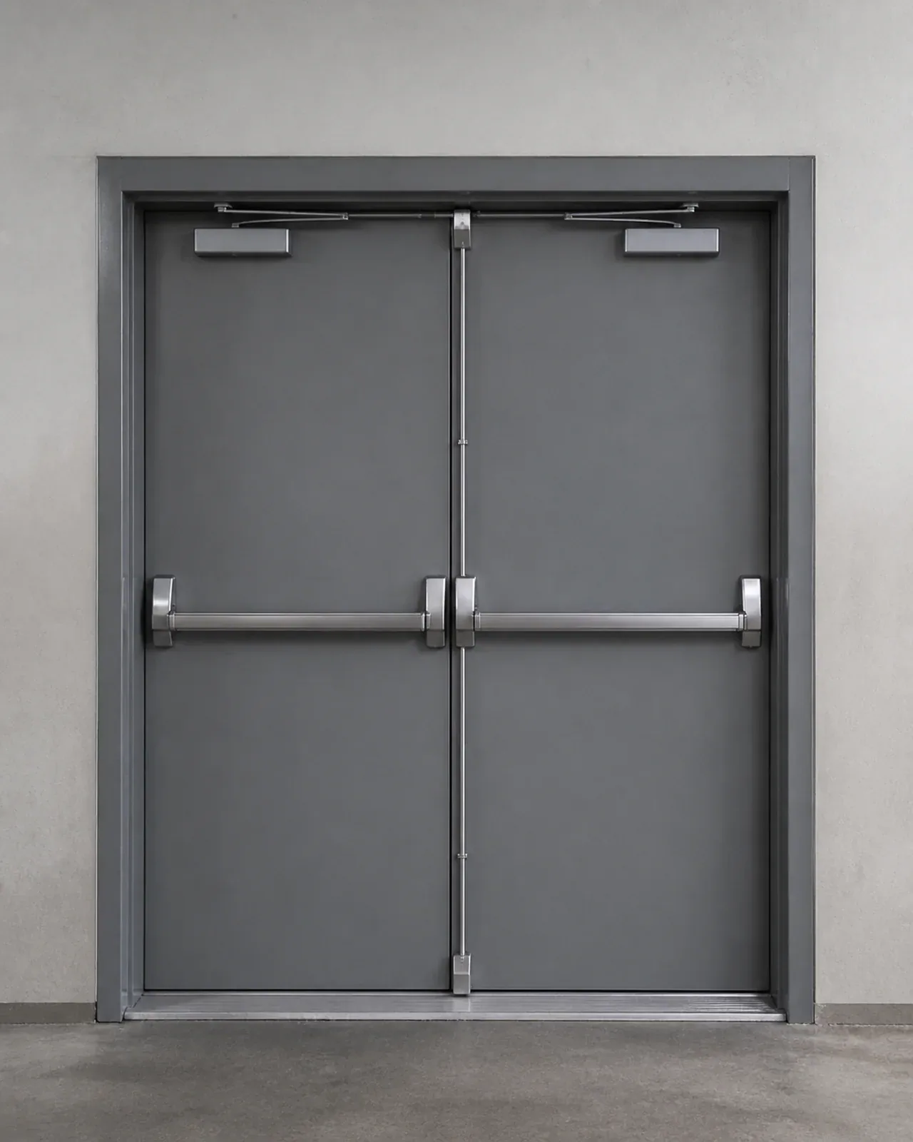 Hedef Door HD-YG025 gri çift kanat kaçış yangın kapısı uygulama görünümü